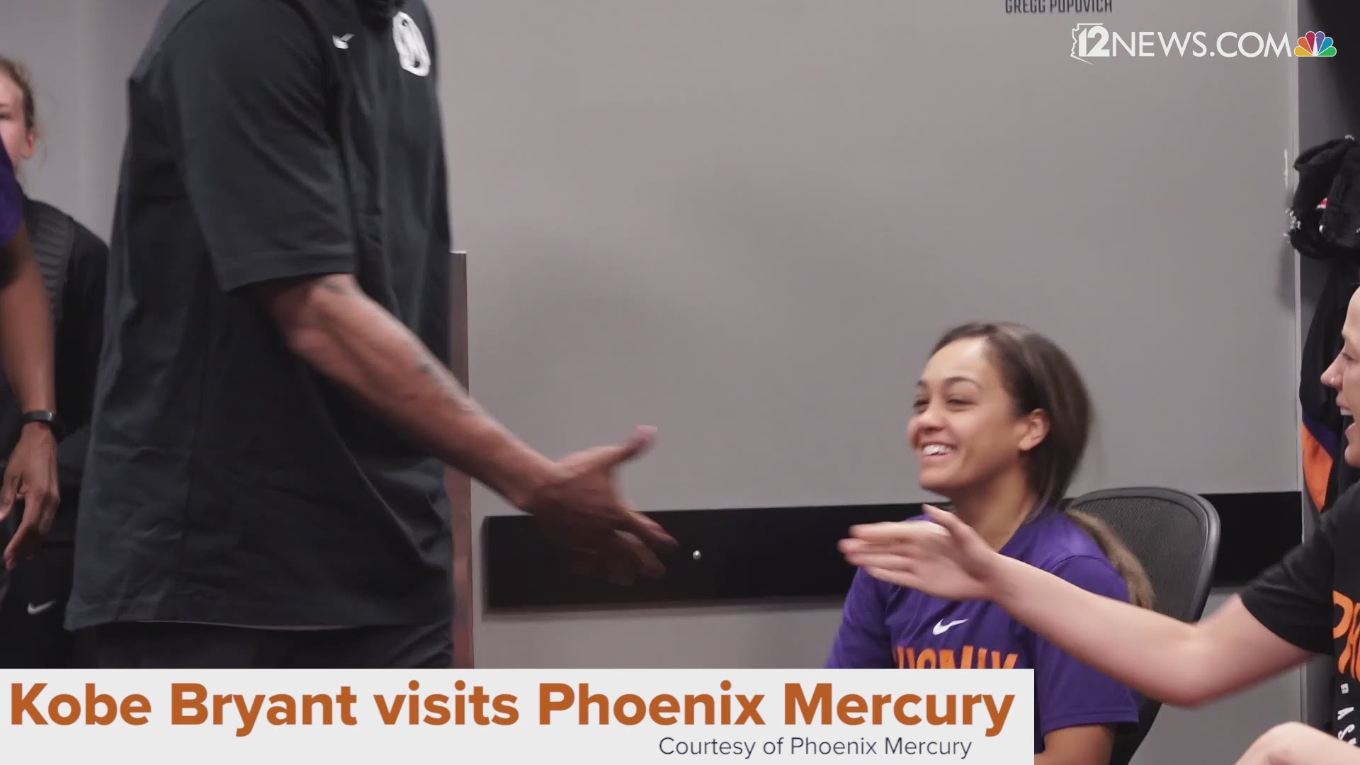 Kobe Bryant brought his daughter's AAU team to the Phoenix Mercury practice Saturday morning and surprised the team.