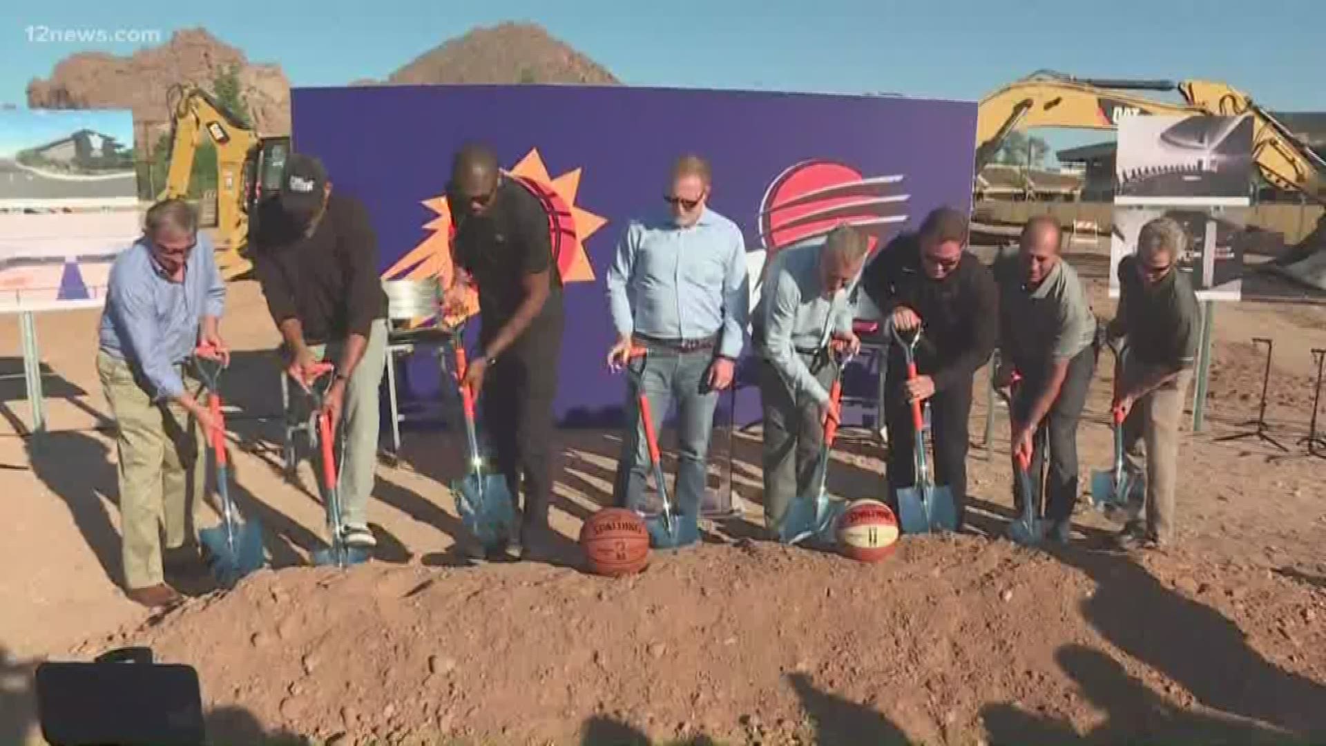 Phoenix Suns owner Robert Sarver and other members of the organization broke ground on a new practice facility in Arcadia Wednesday. It will be ready August 1, 2020.