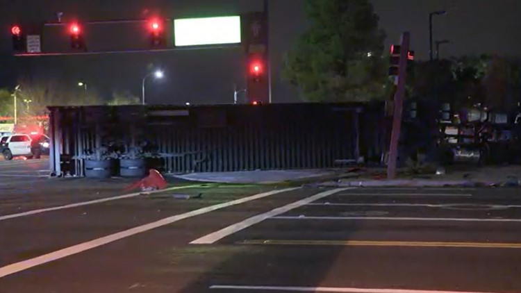 MCSO: Semi-truck tipped over in Tempe after wreck with deputy | 12news.com