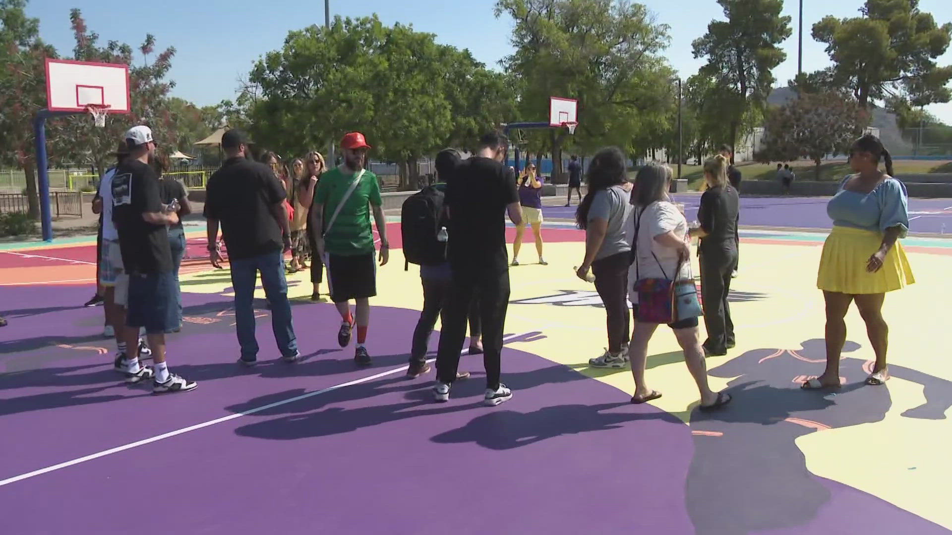 4 recreational basketball courts were painted ahead of the 2024 WNBA All-Stars game.