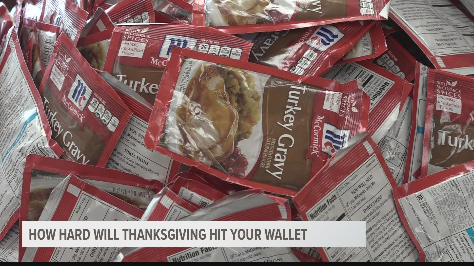 The turkey, stuffing, and just about everything are going to cost you more but not by much.