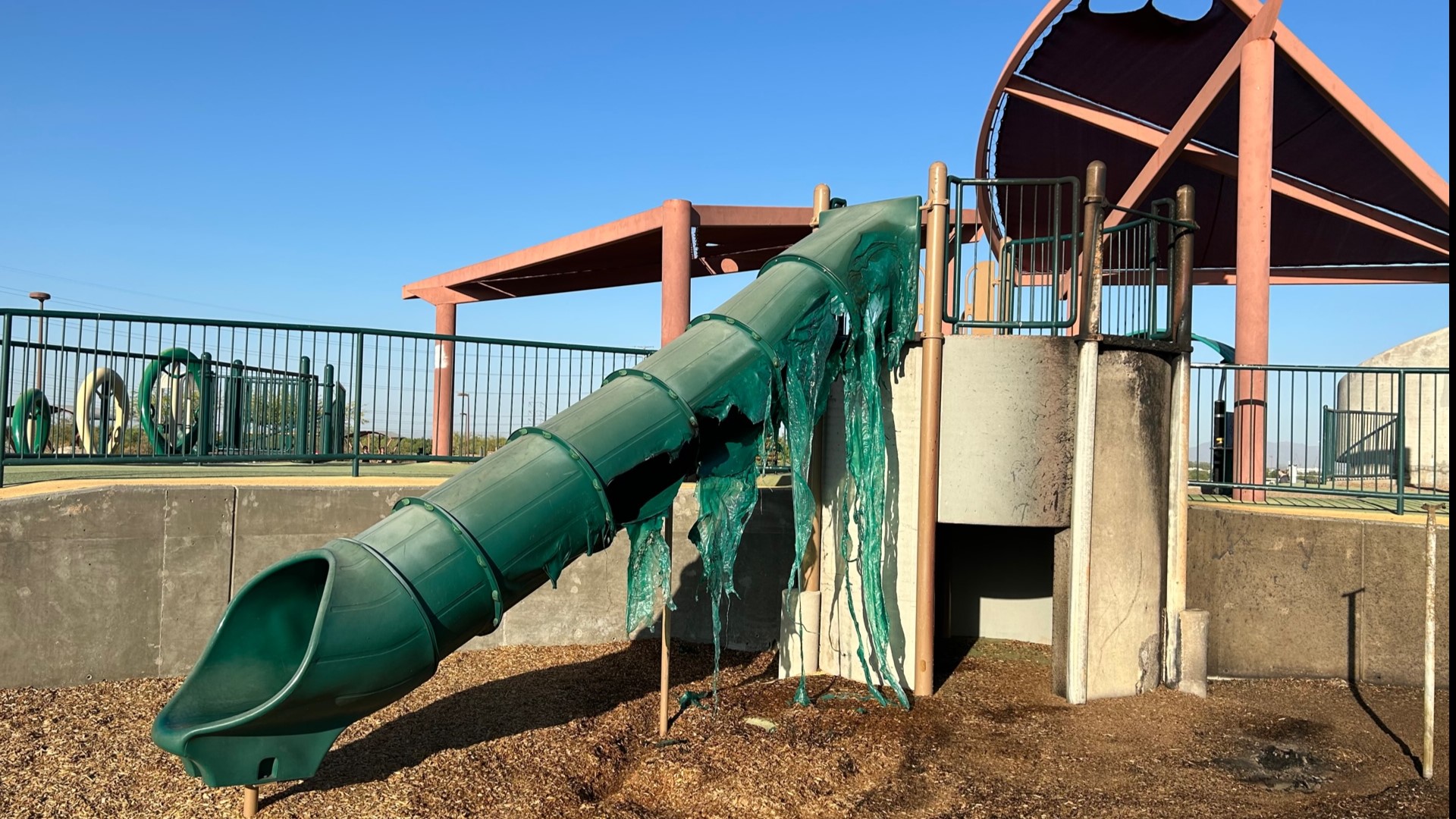 The City said the fire appears to have been caused by fireworks that were set off nearby, igniting the wood chips in the playground area.