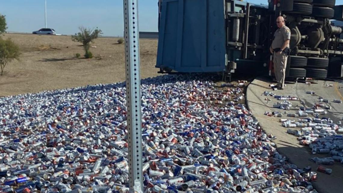 Beverages spill onto side of Arizona highway after crash | 12news.com