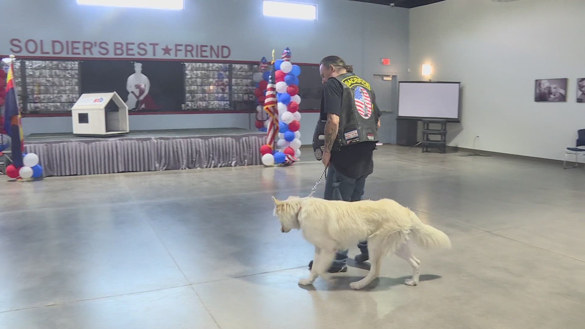 The nonprofit organization pairs dogs rescued from shelters with veterans dealing with PTSD.