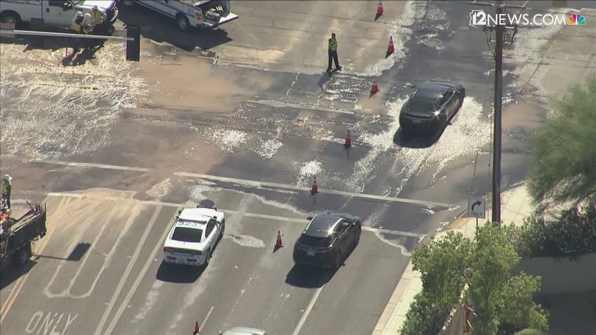 Camelback Rd and 64th St closed due to a water line break.