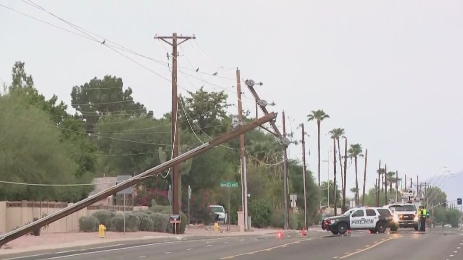 A power pole is down at Signal Butte and the 202 in East Mesa. Strong winds are likely the cause of the power pole going down.