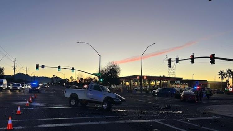 Truck flips on its side after crash near Loop 202 in Mesa | 12news.com