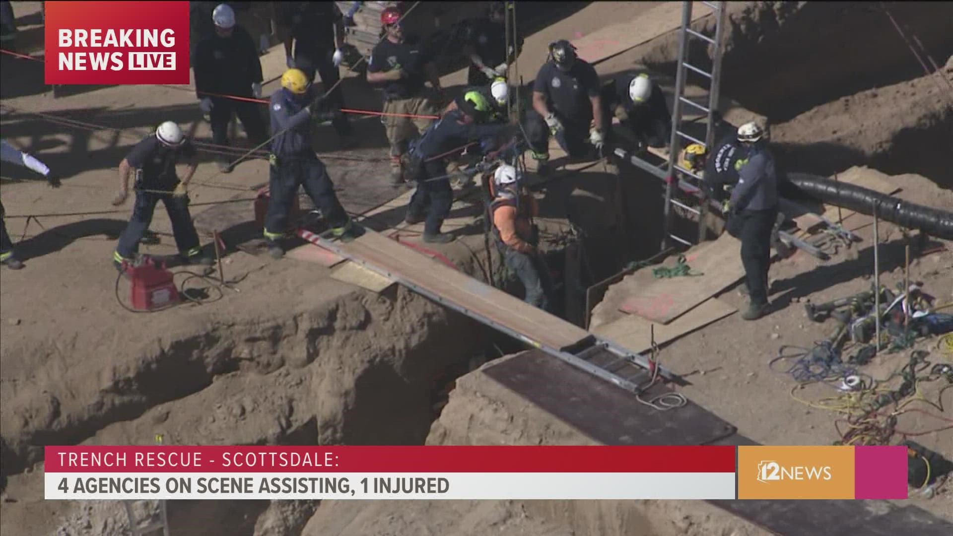 Emergency crews from several cities assisted in a rescue of a man who fell down a trench in north Scottsdale. Tram Mai has the details from the Monday incident.