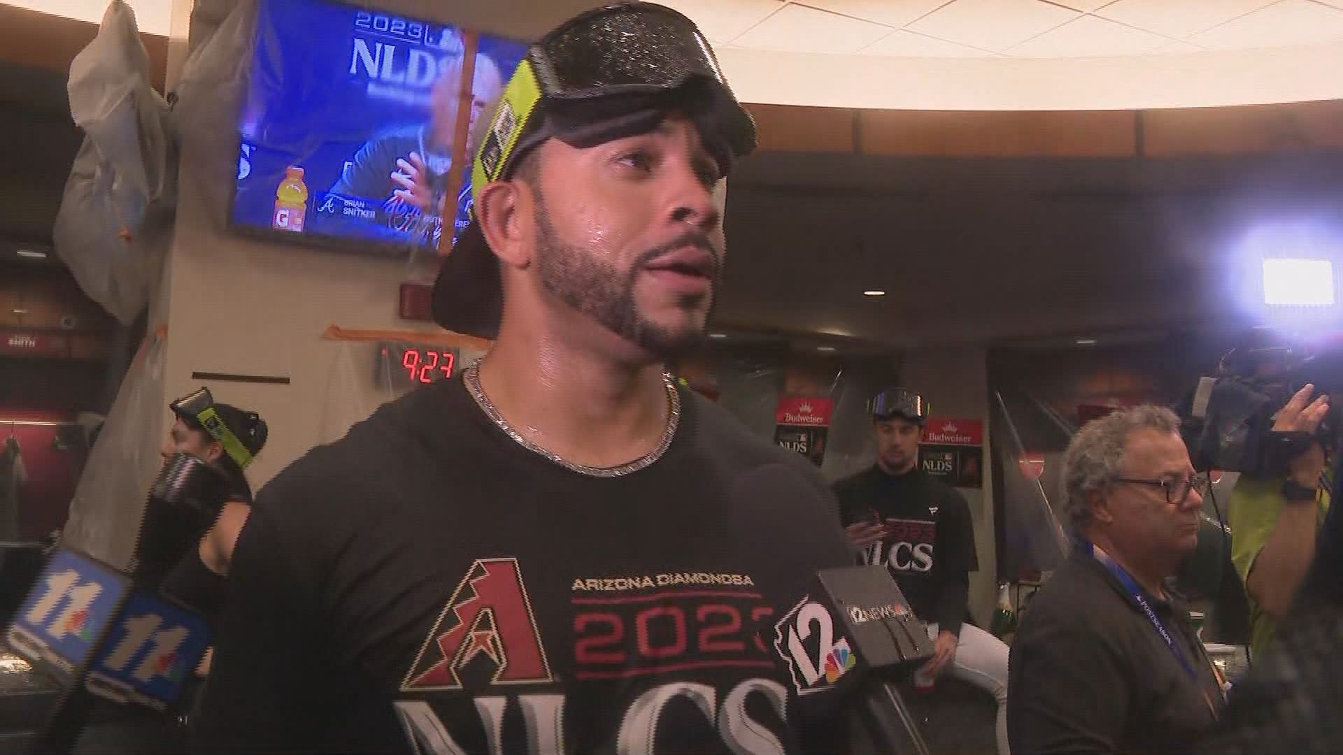 Tommy Pham reacts after D-backs sweep Dodgers in NLDS