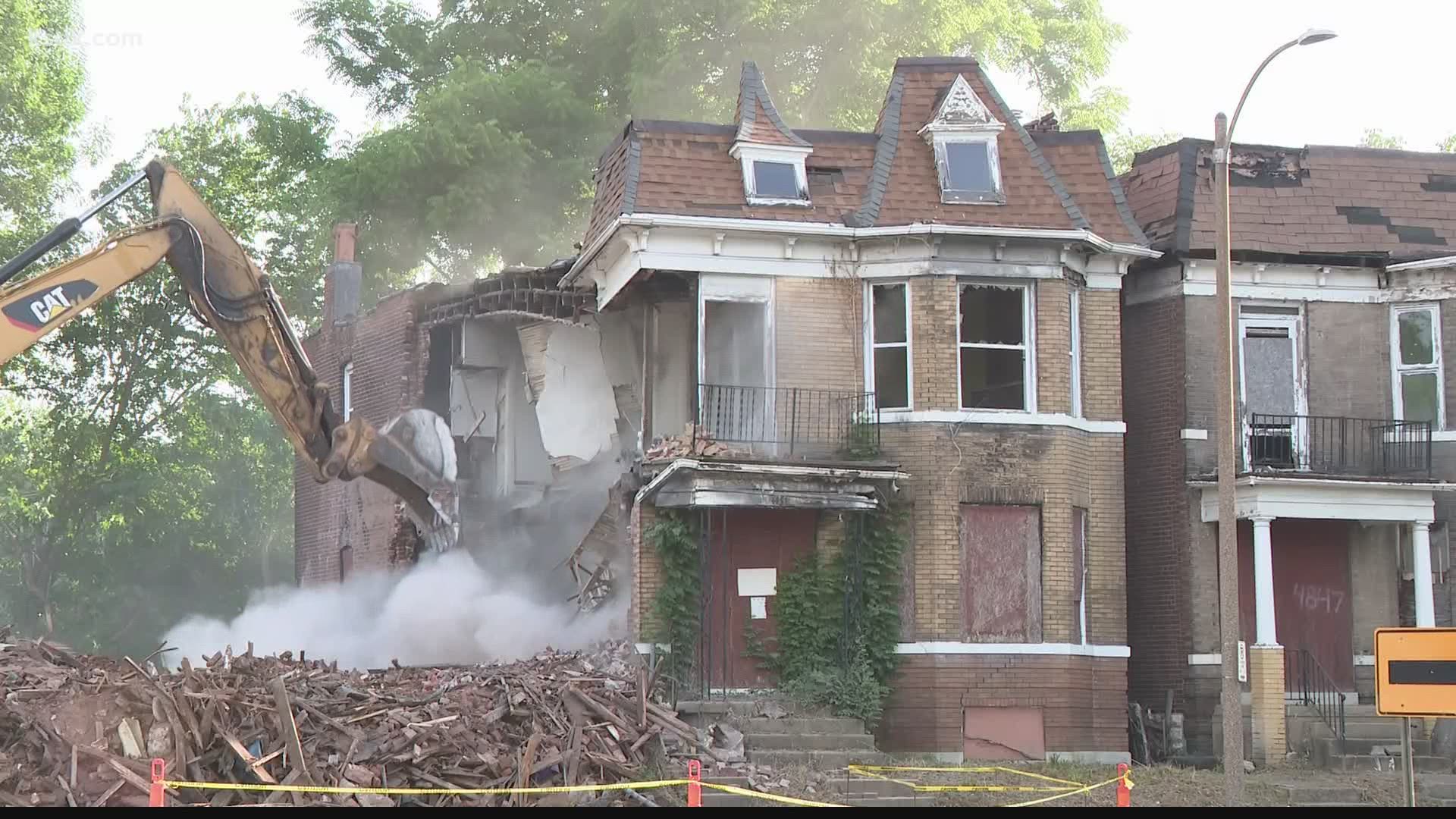 The Urban League helped clean up a St. Louis neighborhood Saturday during a "Clean Sweep" event. Nine condemned buildings were demolished.