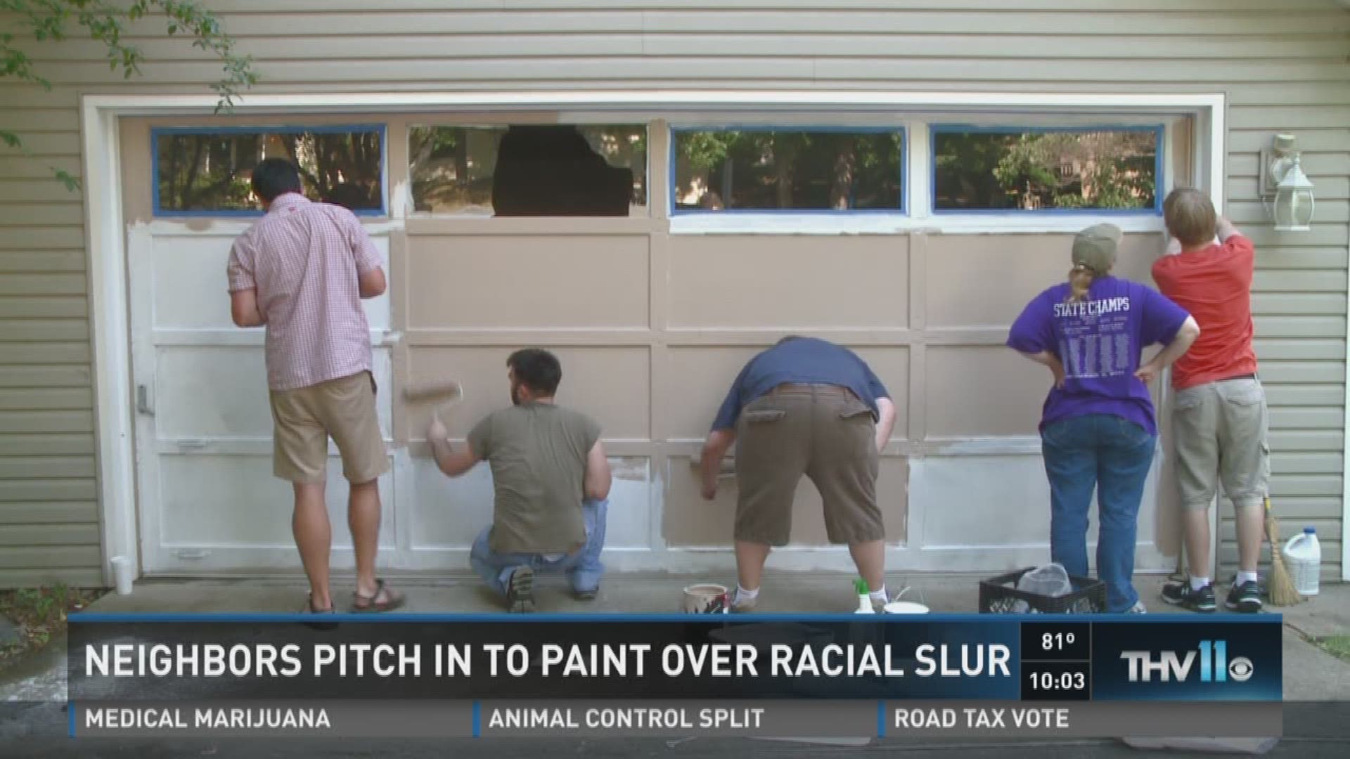 A Little Rock community banded together to paint over a garage door of a neighbor that had been spray painted with a racial slur.