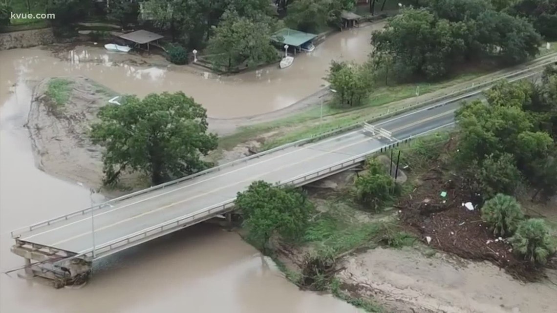 Llano River flooding washes away FM 2900 bridge in Kingsland in 2018