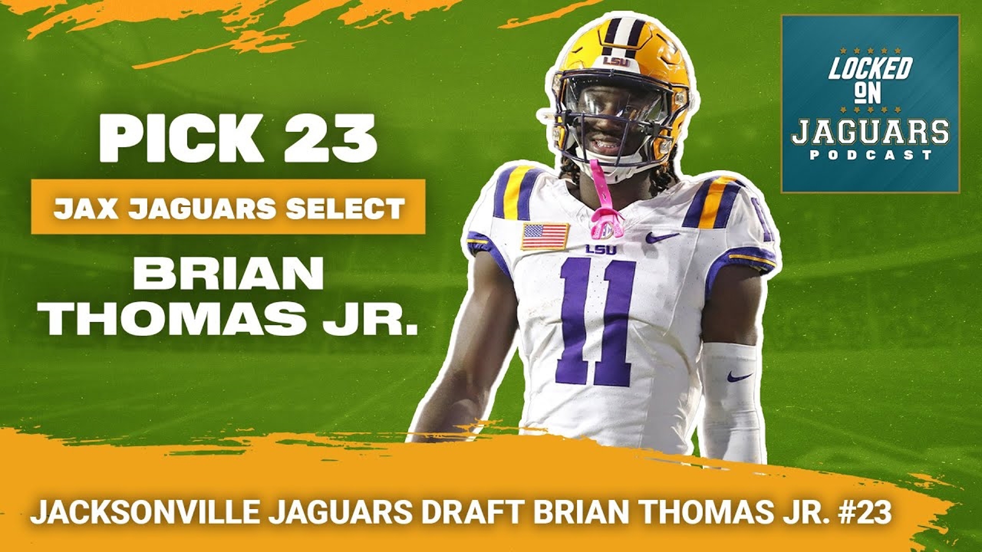 The Jacksonville Jaguars have selected LSU wide receiver Brian Thomas Jr. with the twenty-third overall pick in the 2024 NFL Draft.