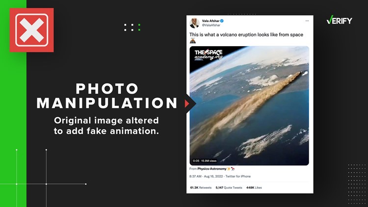 Viral video of volcanic eruption from space is manipulation of still photo