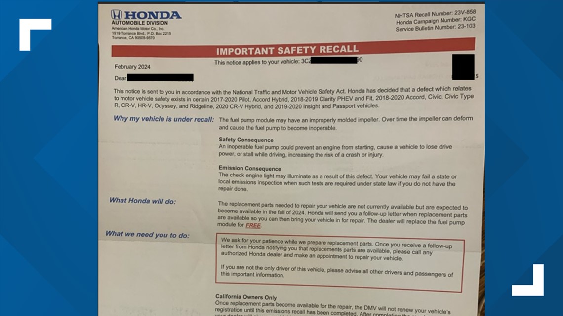 Recall letters sent to Honda & Acura owners: Vehicle can stall - Vimarsana News