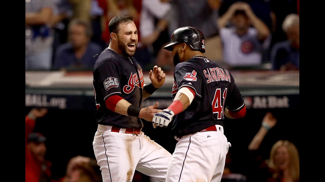 Chicago Cubs pitcher Jon Lester reacts after ending Cleveland Indians rally  during the seventh inning of World Series game 7 at Progressive Field in  Cleveland, Ohio, on November 2, 2016. Photo by