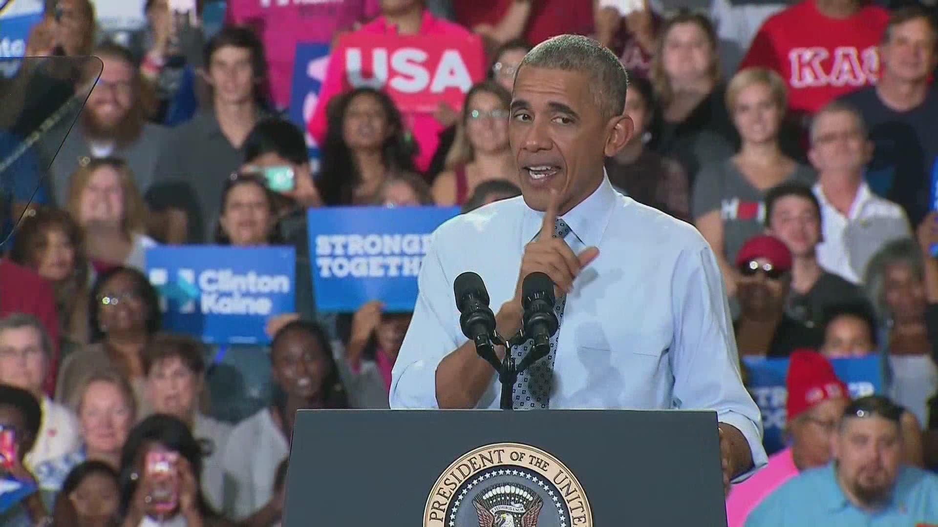 Nov. 1, 2016: During a campaign rally for Hillary Clinton in Columbus, President Obama spoke about everybody getting free tacos from Taco Bell and compared its ease to the voting process.