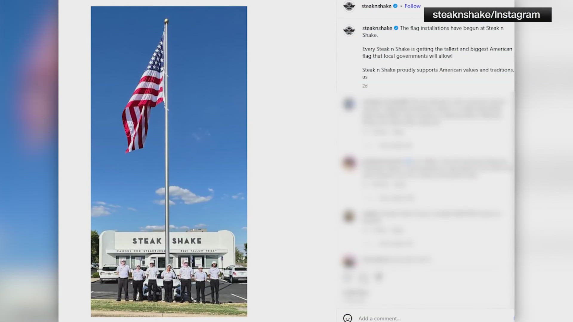 The Indianapolis-based burger chain says it's a move to "proudly support American values and traditions."