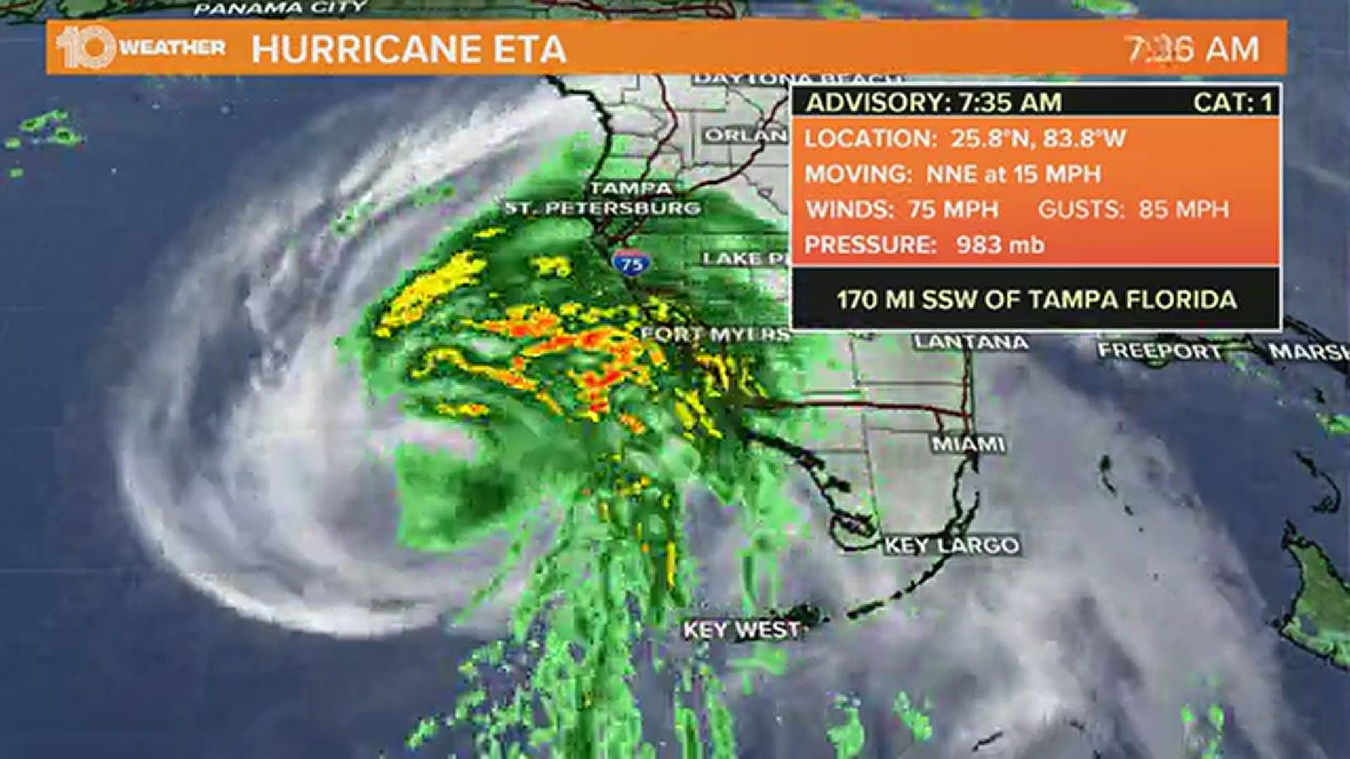 Eta Strengthens To Category 1 Hurricane 12news Com