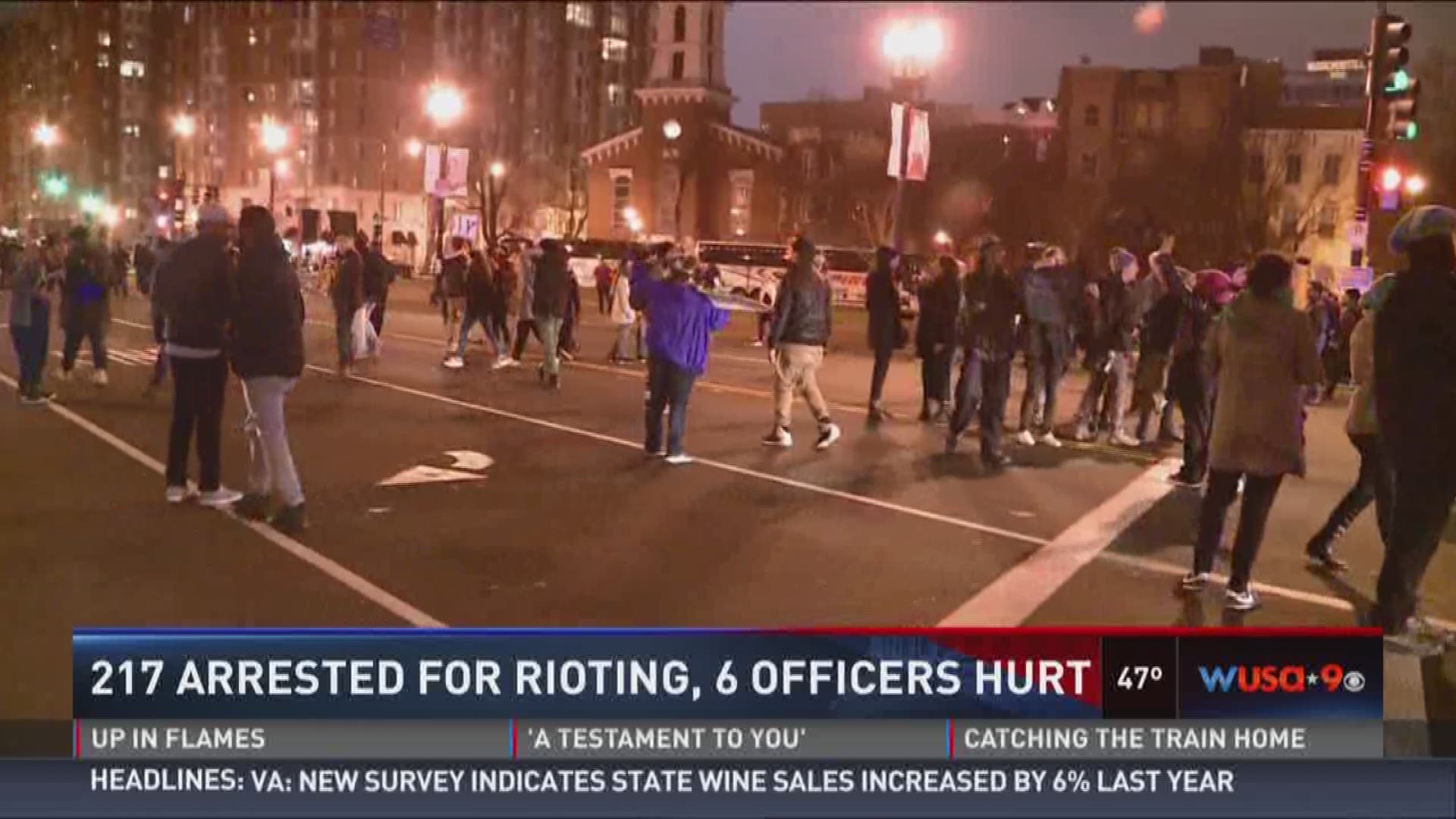 217 arrested for rioting, 6 officers hurt 