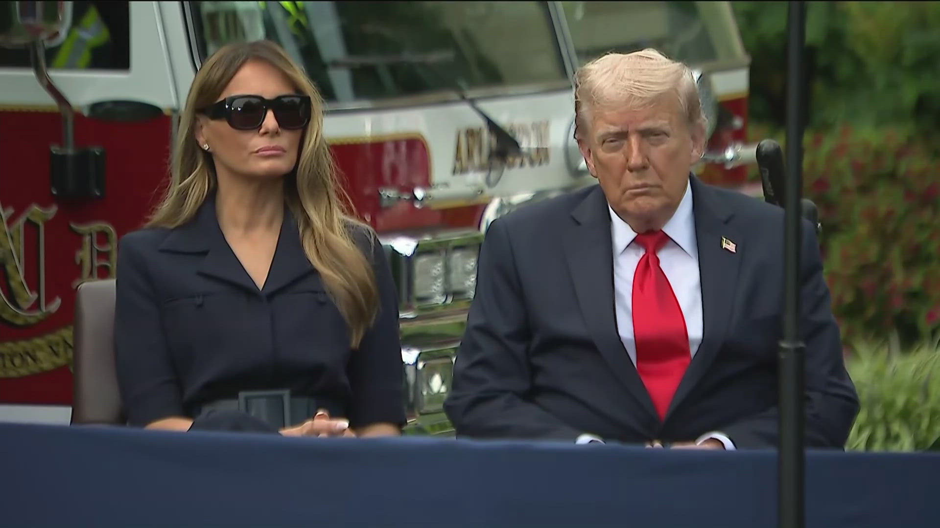President Donald Trump makes remarks on the 24th anniversary of the Sept. 11 terror attacks at the Pentagon.